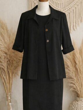 Vintage 90s D.J. Summers Black 2‑Piece Dress Set 14 Minimalist Quiet Luxury